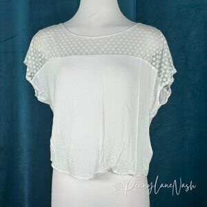 Forever21 Mesh Dot Detail Blouse Top Small S White